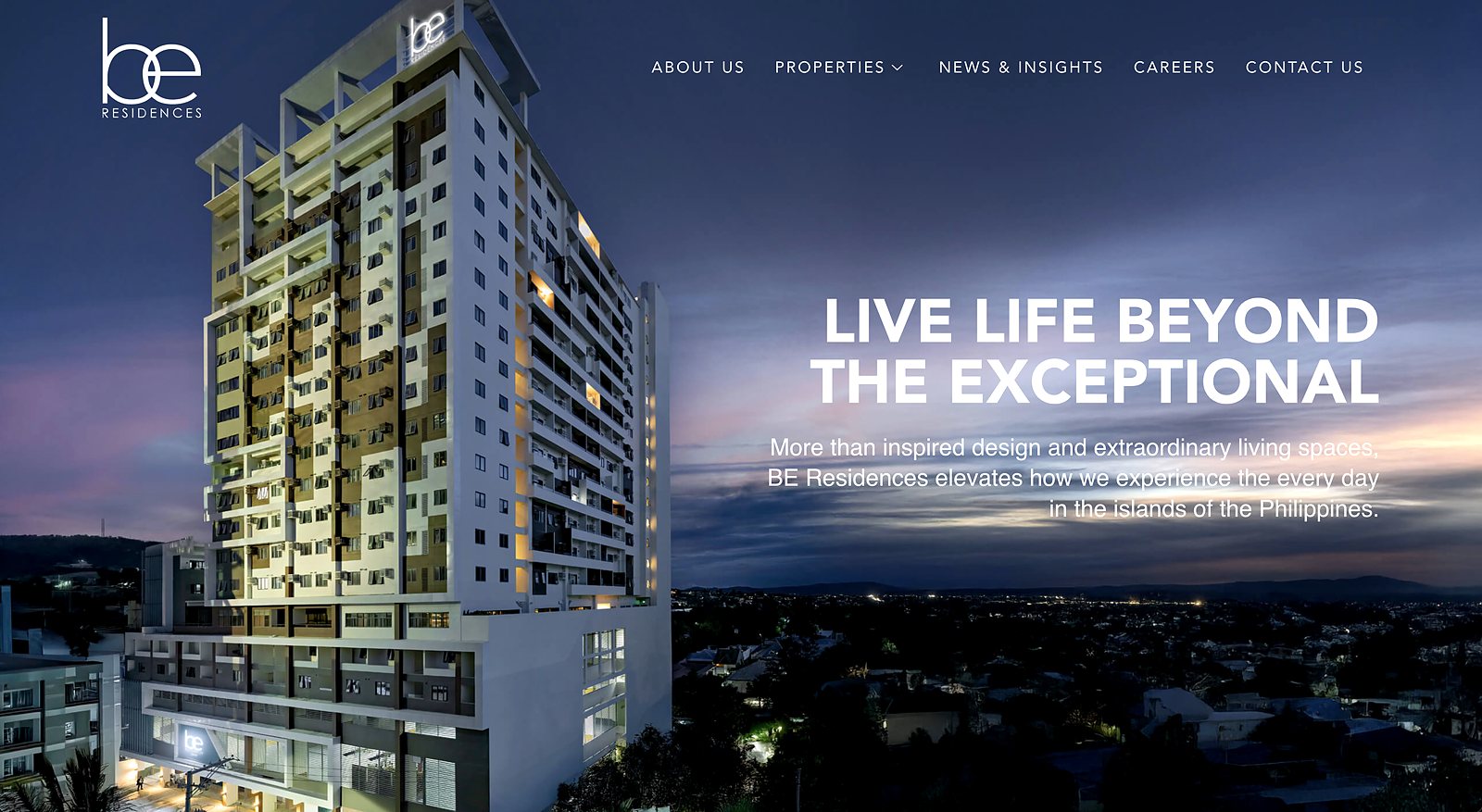 BE Residences website homepage